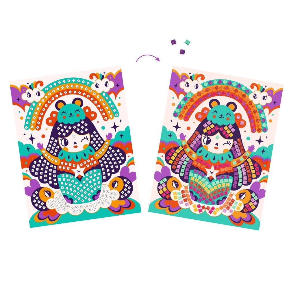 DJECO Glitter Mozaiek Kokeshi 5 Jr+ 3 DJECO Glitter Mozaiek Kokeshi 5 Jr+ - Afbeelding 3