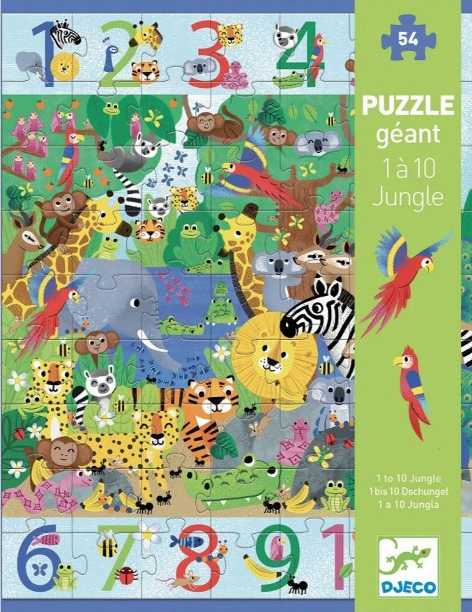 DJECO Jumbo Puzzel 1 Tot 10 Jungle 4 Jr+/ 54 Stks 1 DJECO Jumbo Puzzel 1 Tot 10 Jungle 4 Jr+/ 54 Stks